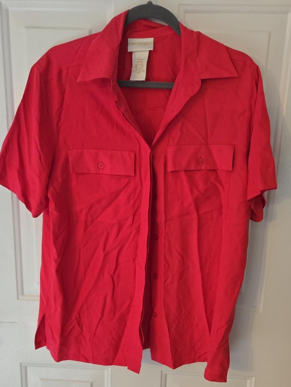 Vintage Christie & Jill 100% Silk Button Up Blouse Red Size Medium